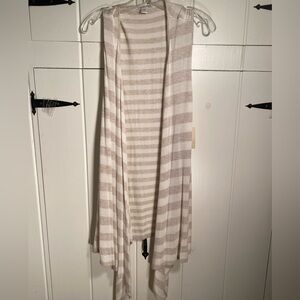 NWT Coldwater Creek Long Knit Drape Vest. Tan and White Stripe. Size 1X